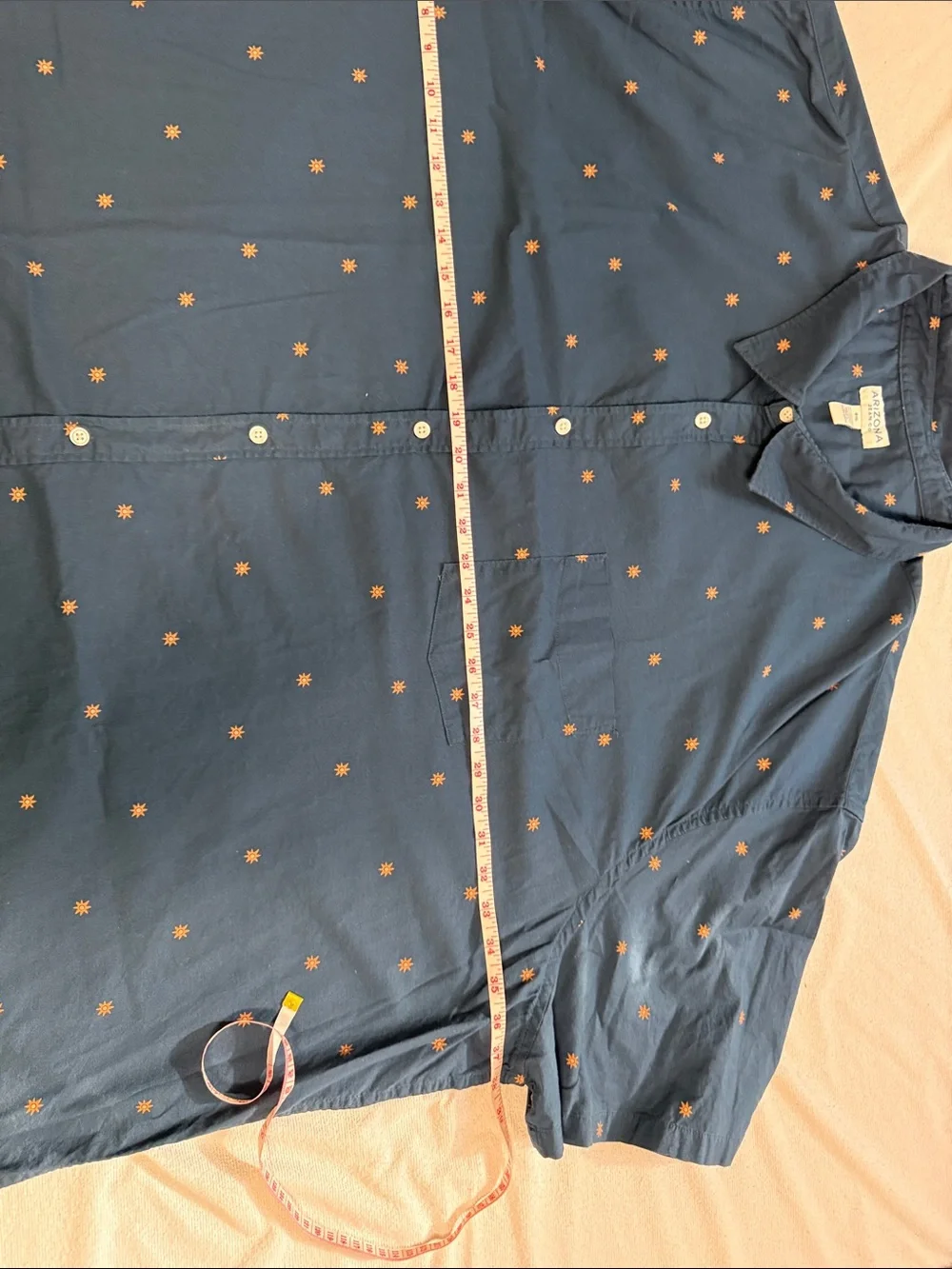 Arizona Jean Company Navy Short-Sleeve Button-Up with Orange Star Print